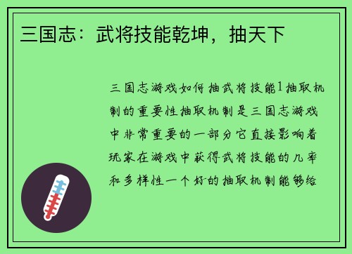 三国志：武将技能乾坤，抽天下